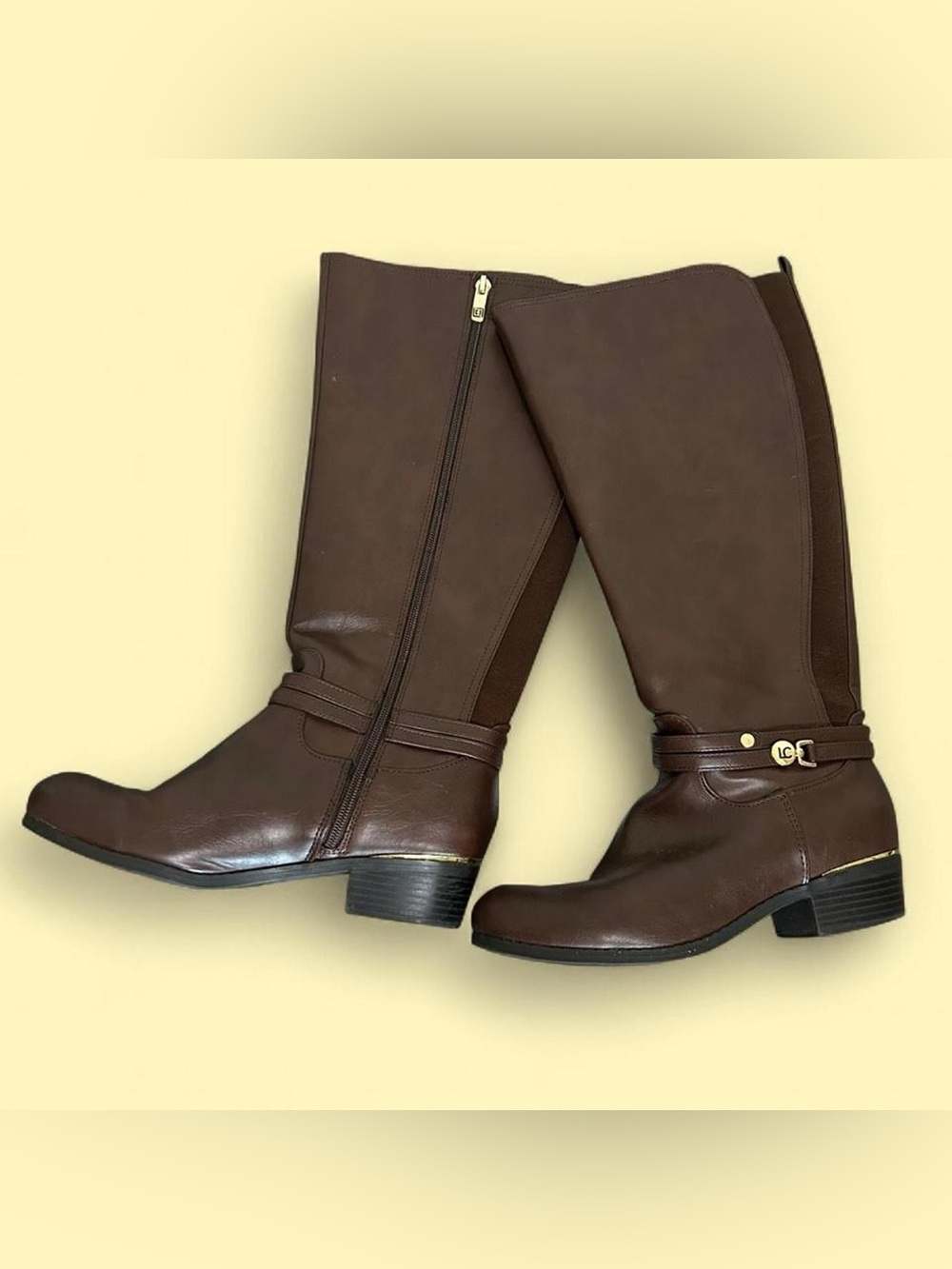 Liz Claiborne Brown Women's Mid Calf Riding Boots - Classic Leather Style - Picture 1 of 8